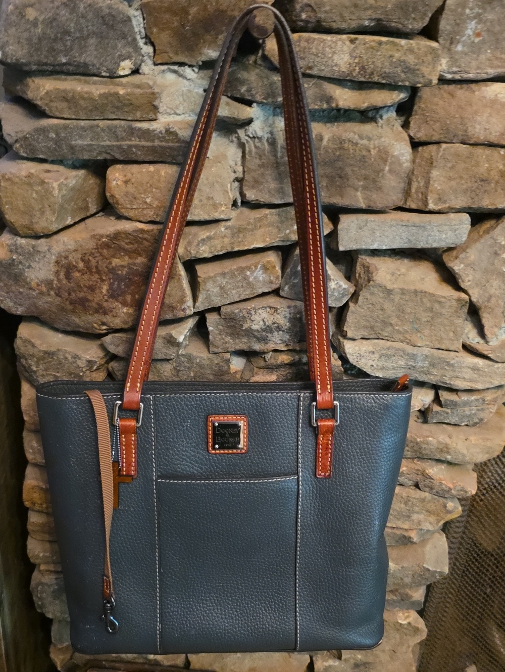 Dooney & Bourke Black Tote with Brown Trim